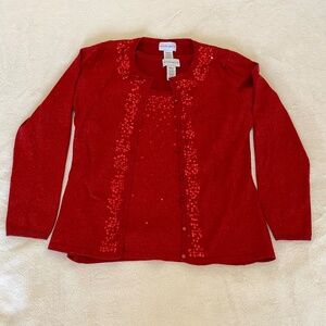 Jaclyn Smith red sequin metallic top and cardigan size:s
